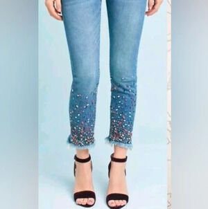 Anthropologie Pilcro & The Letterpress Slim Straight Jeweled Jeans Bling Boho 27